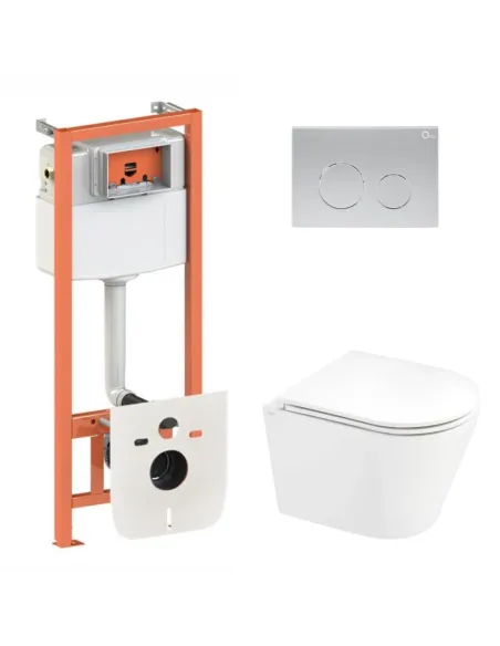 Инсталляция с унитазом Q-Tap Scorpio Ultra Quiet QT1433053EUQW45166 4 в 1, 520x365x365, клавиша смыва круглая Satin