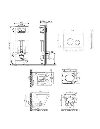 Інсталяція з унітазом Q-Tap Scorpio Ultra Quiet QT1433053EUQW45166 4 в 1, 520x365x365, клавіша змиву кругла Satin