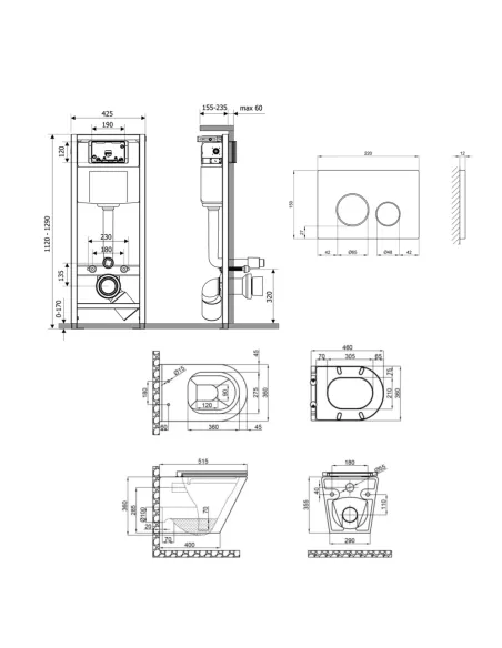 Инсталляция с унитазом Q-Tap Scorpio Ultra Quiet QT1433053EUQW45166 4 в 1, 520x365x365, клавиша смыва круглая Satin