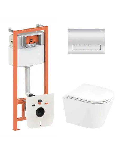 Инсталляция с унитазом Q-Tap Scorpio Ultra Quiet QT1433053EUQW45168 4 в 1, 520x365x365, клавиша смыва линейная Chrome