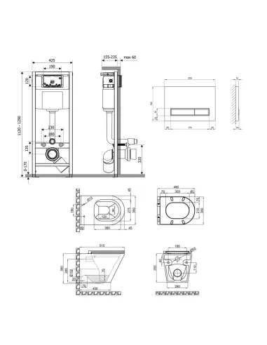 Інсталяція з унітазом Q-Tap Scorpio Ultra Quiet QT1433053EUQW45168 4 в 1, 520x365x365, клавіша змиву лінійна Chrome