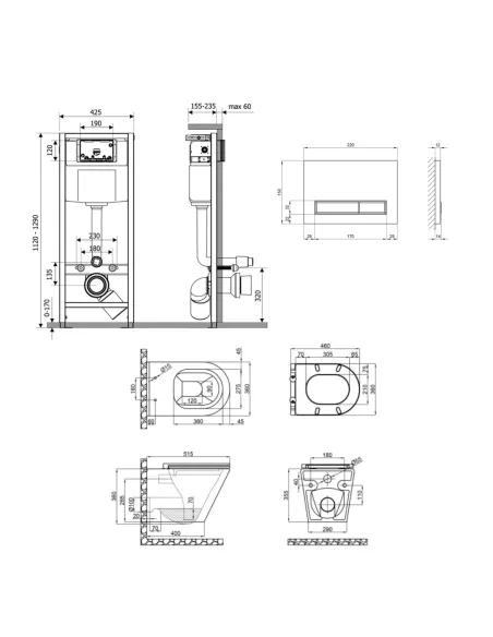Інсталяція з унітазом Q-Tap Scorpio Ultra Quiet QT1433053EUQW45168 4 в 1, 520x365x365, клавіша змиву лінійна Chrome