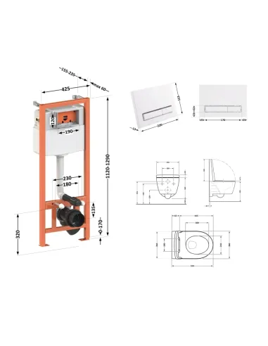 Инсталляция с унитазом Q-Tap Scorpio Ultra Quiet QT1433053EUQW45169 4 в 1, 520x365x365, клавиша смыва линейная White