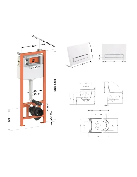 Инсталляция с унитазом Q-Tap Scorpio Ultra Quiet QT1433053EUQW45169 4 в 1, 520x365x365, клавиша смыва линейная White