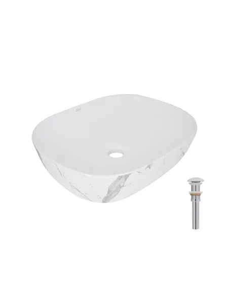 Накладная раковина Q-Tap Aquarius QTAQA188MR49782 Marble, 470х380х120 мм, прямоугольная, с донным клаппаном