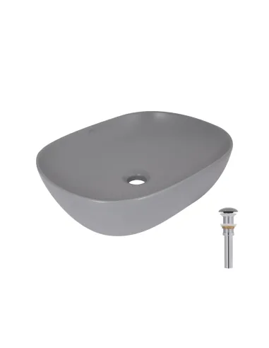 Накладная раковина Q-Tap Aquarius QTAQA188SG49780 Stone grey, 470х380х120 мм, прямоугольная, с донным клаппаном