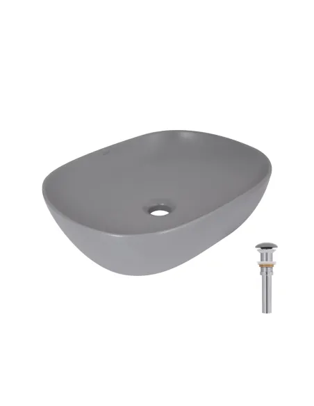 Накладная раковина Q-Tap Aquarius QTAQA188SG49780 Stone grey, 470х380х120 мм, прямоугольная, с донным клаппаном
