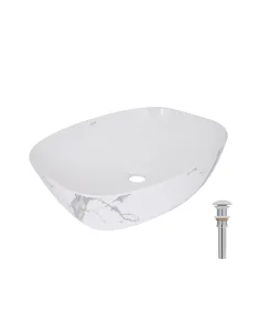 Накладная раковина Q-Tap Cardinal QTCAR188MR49826 Marble, 500х380х140 мм, прямоугольная, с донным клаппаном