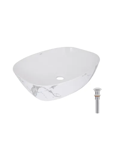 Накладна раковина Q-Tap Cardinal QTCAR188MR49826 Marble, 500х380х140 мм, прямокутна, з донним клаппаном