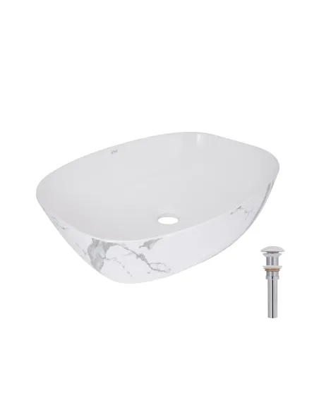 Накладна раковина Q-Tap Cardinal QTCAR188MR49826 Marble, 500х380х140 мм, прямокутна, з донним клаппаном