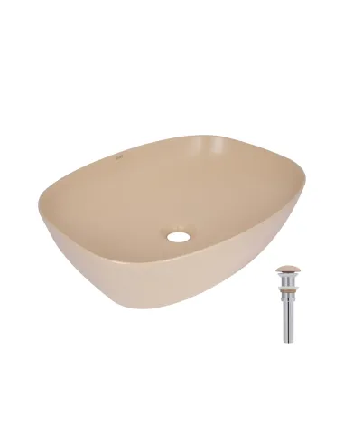 Накладна раковина Q-Tap Cardinal QTCAR188SB49825 Beige, 500х380х140 мм, прямокутна, з донним клаппаном