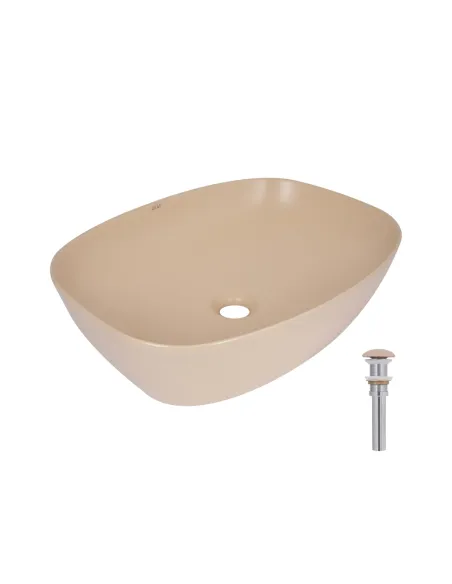 Накладная раковина Q-Tap Cardinal QTCAR188SB49825 Beige, 500х380х140 мм, прямоугольная, с донным клаппаном