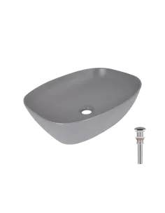 Накладная раковина Q-Tap Cardinal QTCAR188SG49824 Stone grey, 500х380х140 мм, прямоугольная, с донным клаппаном