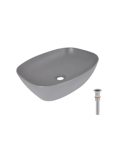 Накладная раковина Q-Tap Cardinal QTCAR188SG49824 Stone grey, 500х380х140 мм, прямоугольная, с донным клаппаном