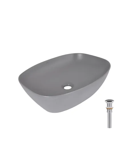 Накладная раковина Q-Tap Cardinal QTCAR188SG49824 Stone grey, 500х380х140 мм, прямоугольная, с донным клаппаном