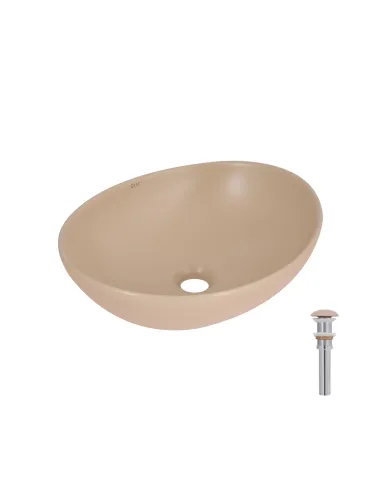 Накладная раковина Q-Tap Dove QTDOV188SB49784 Beige, 415х340х140 мм, овальная, с донным клаппаном