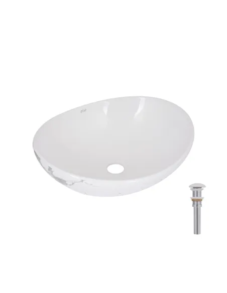 Накладна раковина Q-Tap Dove QTDOV188SB49785 Marble, 415х340х140 мм, овальна, з донним клаппаном