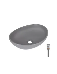 Накладная раковина Q-Tap Dove QTDOV188SG49783 Stone grey, 415х340х140 мм, овальная, с донным клаппаном