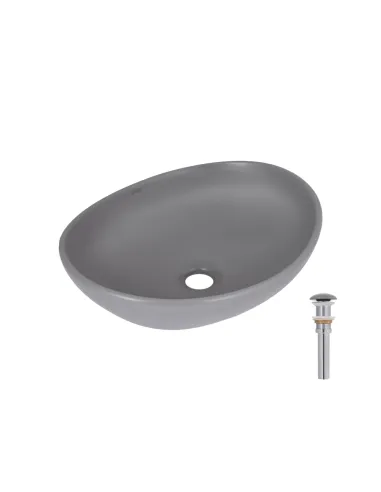 Накладна раковина Q-Tap Dove QTDOV188SG49783 Stone grey, 415х340х140 мм, овальна, з донним клаппаном