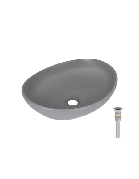 Накладная раковина Q-Tap Dove QTDOV188SG49783 Stone grey, 415х340х140 мм, овальная, с донным клаппаном