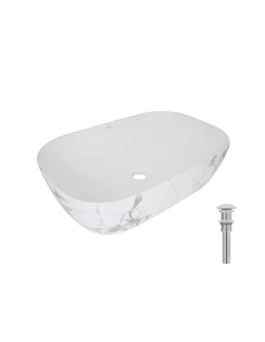 Накладная раковина Q-Tap Robin QTROB188MR49788 Marble, 600х390х150 мм, прямоугольная, с донным клаппаном