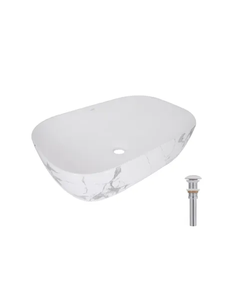 Накладная раковина Q-Tap Robin QTROB188MR49788 Marble, 600х390х150 мм, прямоугольная, с донным клаппаном