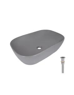 Накладна раковина Q-Tap Robin QTROB188SG49786 Stone grey, 600х390х150 мм, прямокутна, з донним клаппаном