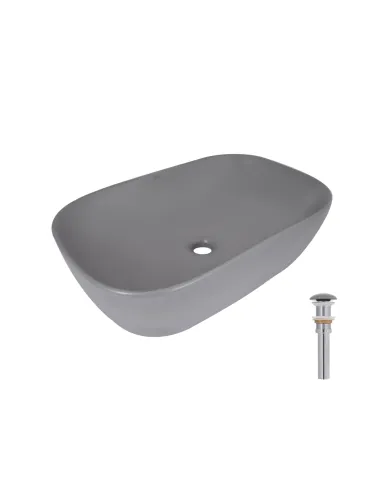 Накладная раковина Q-Tap Robin QTROB188SG49786 Stone grey, 600х390х150 мм, прямоугольная, с донным клаппаном