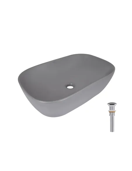 Накладная раковина Q-Tap Robin QTROB188SG49786 Stone grey, 600х390х150 мм, прямоугольная, с донным клаппаном