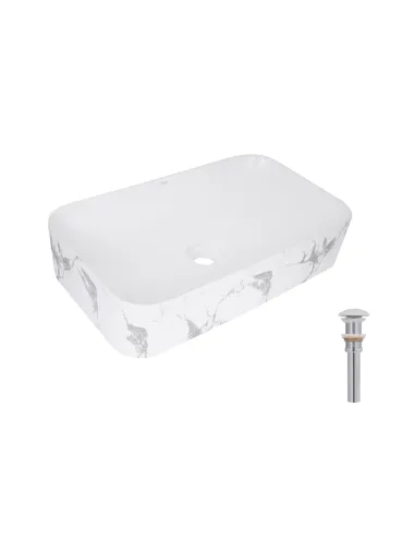 Накладна раковина Q-Tap Tern QTTER188MR49791 Marble, 610х350х135 мм, прямокутна, з донним клаппаном