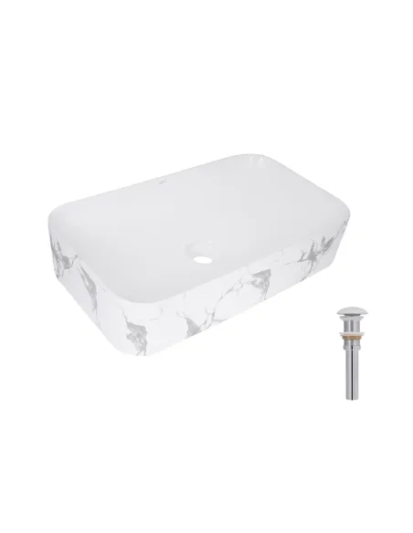 Накладная раковина Q-Tap Tern QTTER188MR49791 Marble, 610х350х135 мм, прямоугольная, с донным клаппаном