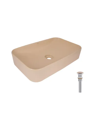 Накладна раковина Q-Tap Tern QTTER188SB49790 Beige, 610х350х135 мм, прямокутна, з донним клаппаном