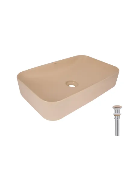 Накладна раковина Q-Tap Tern QTTER188SB49790 Beige, 610х350х135 мм, прямокутна, з донним клаппаном
