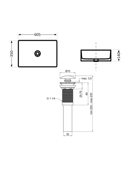 Накладна раковина Q-Tap Tern QTTER188SB49790 Beige, 610х350х135 мм, прямокутна, з донним клаппаном