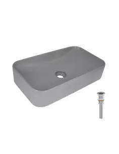 Накладна раковина Q-Tap Tern QTTER188SG49789 Stone grey, 610х350х135 мм, прямокутна, з донним клаппаном
