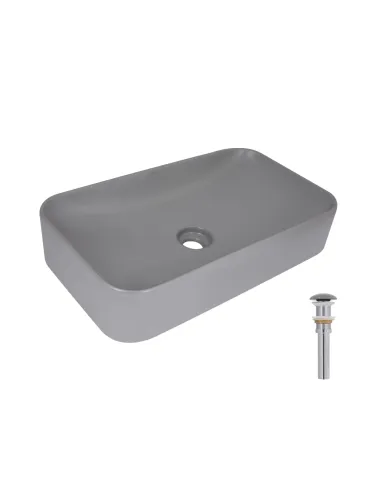 Накладная раковина Q-Tap Tern QTTER188SG49789 Stone grey, 610х350х135 мм, прямоугольная, с донным клаппаном