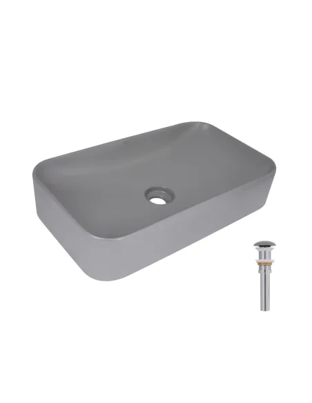 Накладная раковина Q-Tap Tern QTTER188SG49789 Stone grey, 610х350х135 мм, прямоугольная, с донным клаппаном