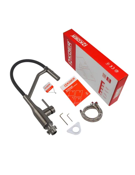 Смеситель для кухни с гибким изливом Koer KI-70026-07 KR5211, черный гофроизлив