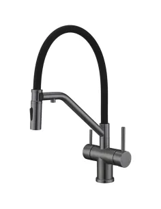 Смеситель для кухни с гибким изливом Koer KI-72035-07 KR5816, черный гофроизлив, с выходом для питьевой воды