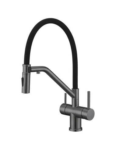 Смеситель для кухни с гибким изливом Koer KI-72035-07 KR5816, черный гофроизлив, с выходом для питьевой воды