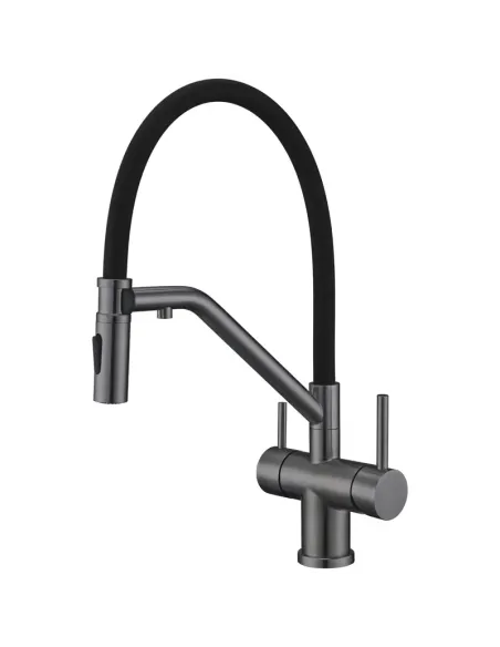 Смеситель для кухни с гибким изливом Koer KI-72035-07 KR5816, черный гофроизлив, с выходом для питьевой воды