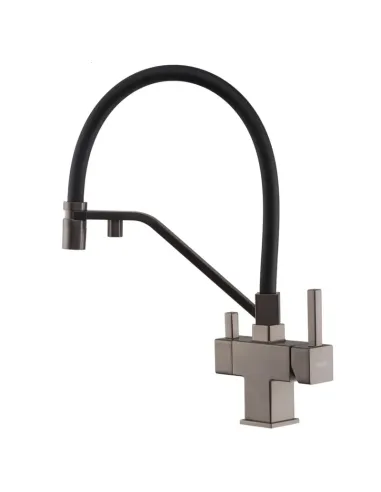 Змішувач для кухні з гнучким виливом Koer KB-72036-07 KR5812, чорний гофровилив, з виходом для питної води