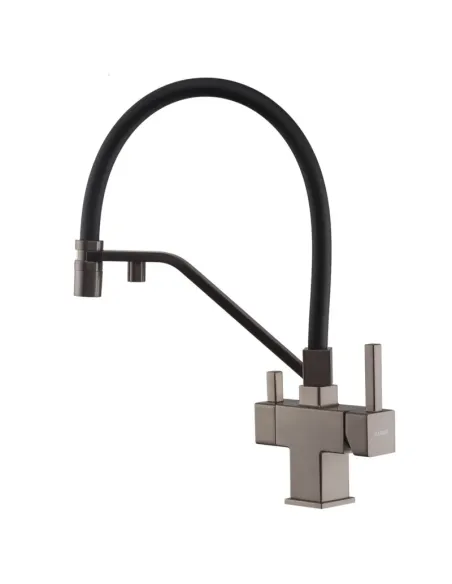 Змішувач для кухні з гнучким виливом Koer KB-72036-07 KR5812, чорний гофровилив, з виходом для питної води