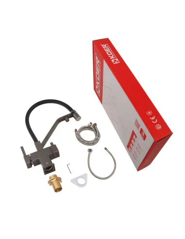 Смеситель для кухни с гибким изливом Koer KB-72036-07 KR5812, черный гофроизлив, с выходом для питьевой воды