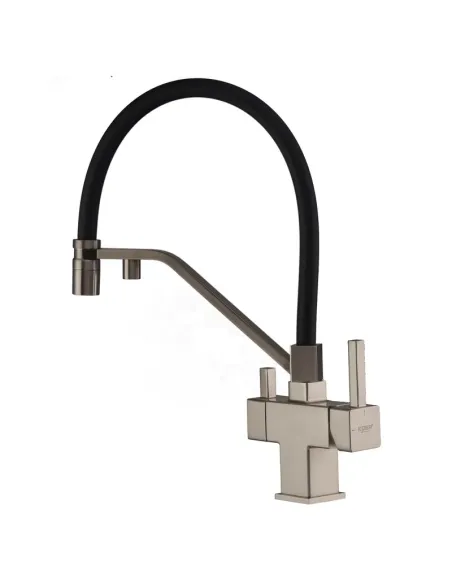 Змішувач для кухні з гнучким виливом Koer KB-72036-02 KR5813, чорний гофровилив, з виходом для питної води