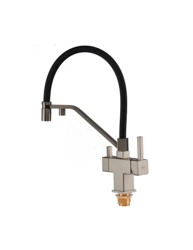 Смеситель для кухни с гибким изливом Koer KB-72036-02 KR5813, черный гофроизлив, с выходом для питьевой воды