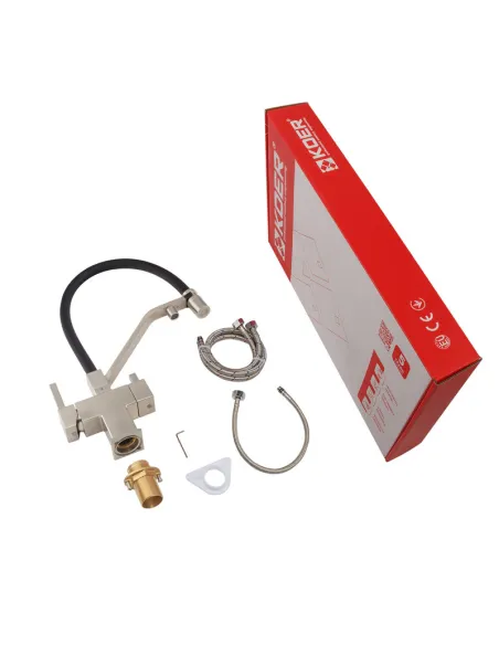 Змішувач для кухні з гнучким виливом Koer KB-72036-02 KR5813, чорний гофровилив, з виходом для питної води