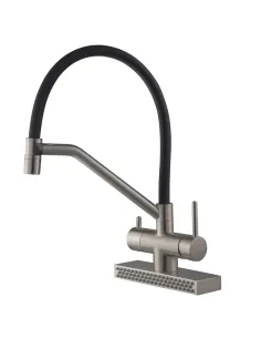 Смеситель для кухни с гибким изливом Koer KB-74027-02 KR5201, черный гофроизлив, с выходом для питьевой воды и функцией водопад