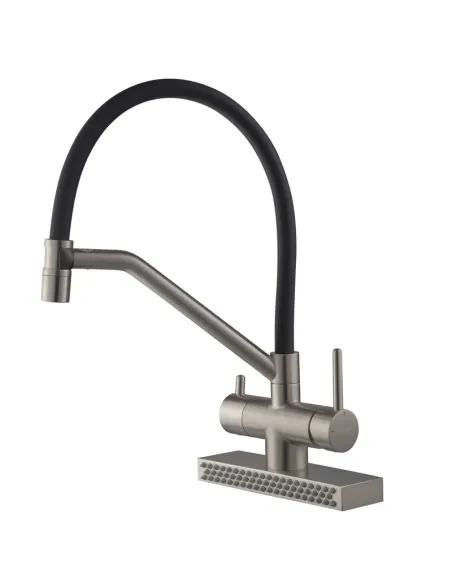 Смеситель для кухни с гибким изливом Koer KB-74027-02 KR5201, черный гофроизлив, с выходом для питьевой воды и функцией водопад