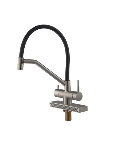 Смеситель для кухни с гибким изливом Koer KB-74027-02 KR5201, черный гофроизлив, с выходом для питьевой воды и функцией водопад